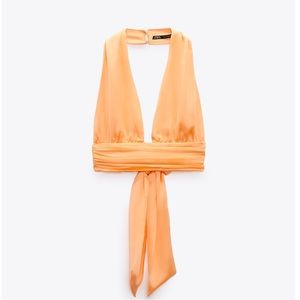 NWT Zara Satin Effect Crop Top in Tangerine